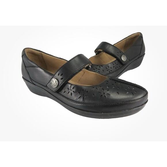 Clarks Everlay Bai Mary Janes Black Leather Wedge Womens Size 9M - Picture 1 of 9